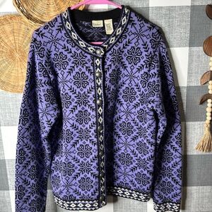 Vtg LL Bean 100% Cotton Snowflake Cardigan
